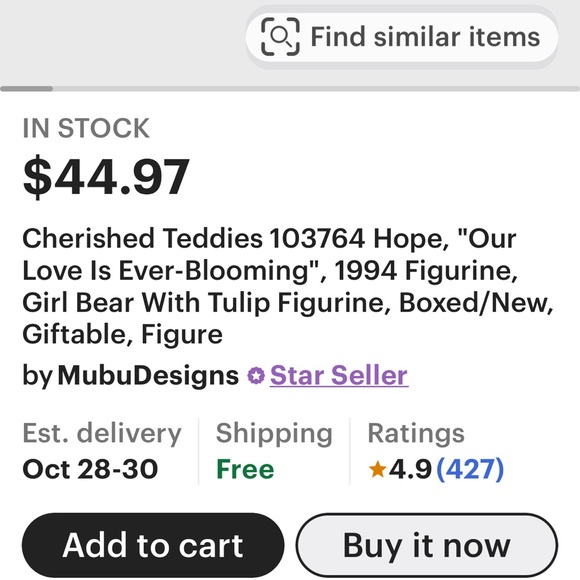 Cherished Teddies “Our Love Is Ever-Blooming” Hope 1994 figurine # 103764  bear - Picture 4 of 4